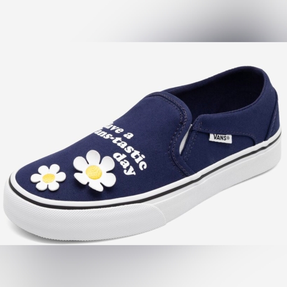 Vans Shoes - Vans Asher Slip-on Flowers Eclipse Navy Sneakers Size 7.5 Like New MSRP $75